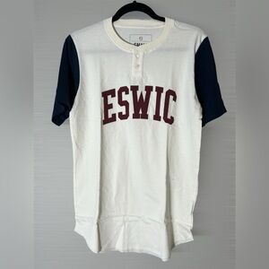 ESWIC baseball tee NWOT size‎ S small men's t-shirt white navy 100% cotton